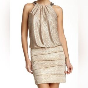Laundry By Shelli Segal Gold Ruched Smocked Mini Dress Cocktail Dress Prom Dress